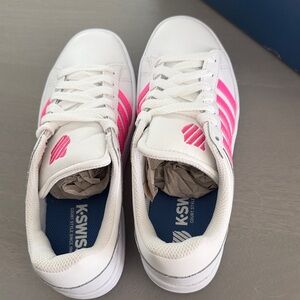 K-Swiss White Sneakers with Pink Stripes